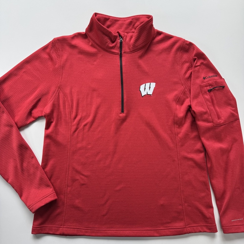 COLUMBIA Red Wisconsin Badgers Park View Omni-Wick Half-Zip Top Mens XXL Fleece